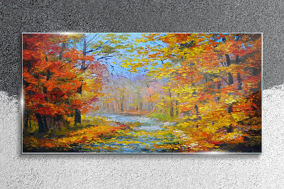 Autumn scenery in the forest Glass Wall Art