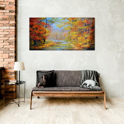 Autumn scenery in the forest Glass Wall Art