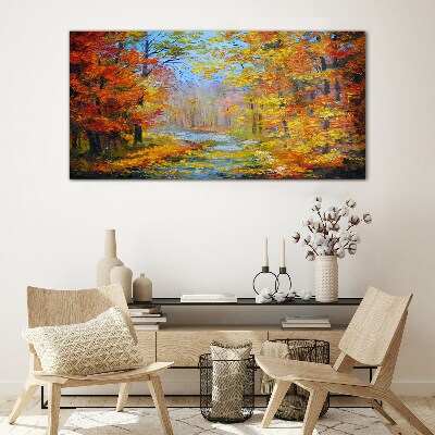 Autumn scenery in the forest Glass Wall Art