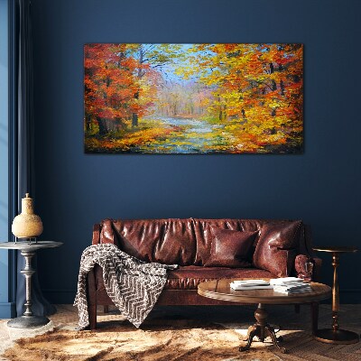 Autumn scenery in the forest Glass Wall Art
