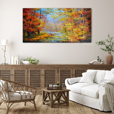 Autumn scenery in the forest Glass Wall Art