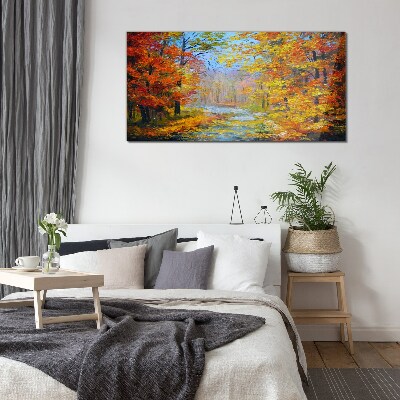 Autumn scenery in the forest Glass Wall Art
