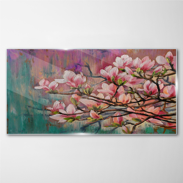 Magnolia flowers against the backdrop of spring Glass Wall Art