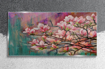 Magnolia flowers against the backdrop of spring Glass Wall Art