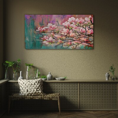 Magnolia flowers against the backdrop of spring Glass Wall Art