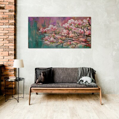 Magnolia flowers against the backdrop of spring Glass Wall Art