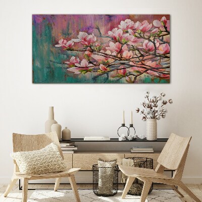 Magnolia flowers against the backdrop of spring Glass Wall Art