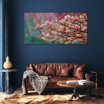 Magnolia flowers against the backdrop of spring Glass Wall Art