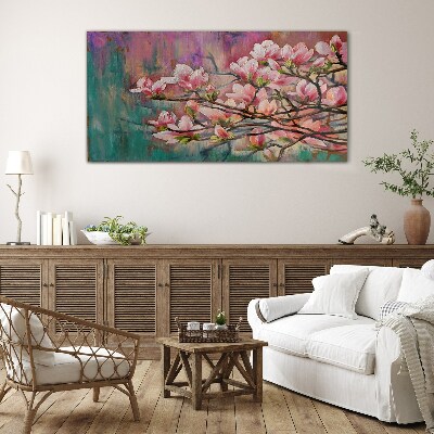 Magnolia flowers against the backdrop of spring Glass Wall Art