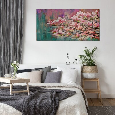 Magnolia flowers against the backdrop of spring Glass Wall Art