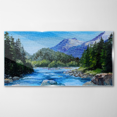Mountain forest river nature Glass Wall Art