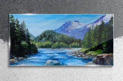 Mountain landscape with a river Glass Wall Art