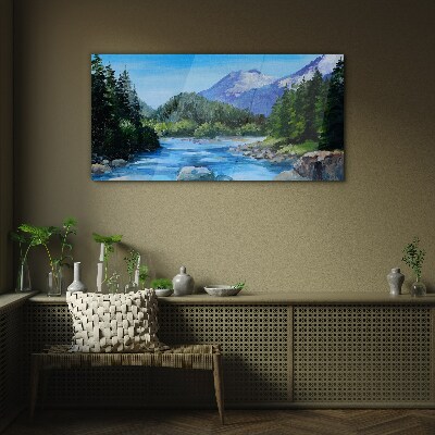 Mountain landscape with a river Glass Wall Art