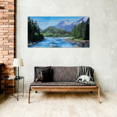 Mountain landscape with a river Glass Wall Art