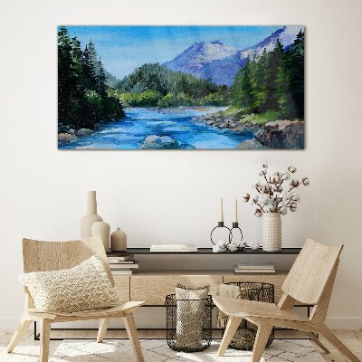 Mountain landscape with a river Glass Wall Art