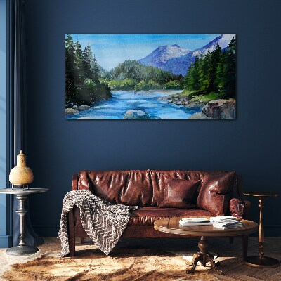 Mountain landscape with a river Glass Wall Art