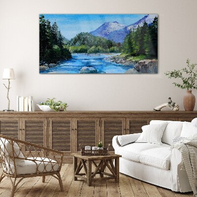 Mountain forest river nature Glass Wall Art