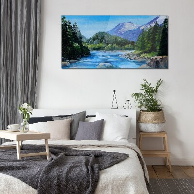 Mountain landscape with a river Glass Wall Art