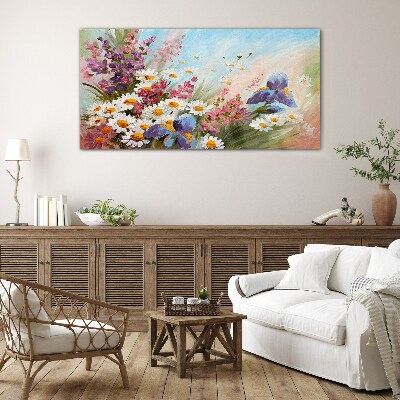 Painting flowers plant Glass Wall Art