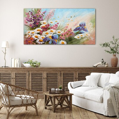 Spring bouquet of flowers in the sun Glass Wall Art
