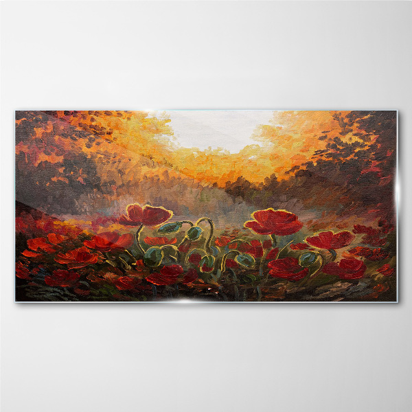 Golden poppies in the morning light Glass Wall Art
