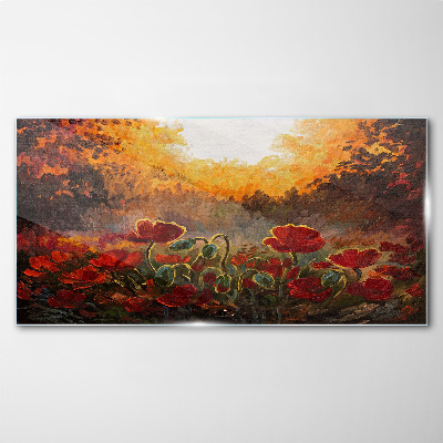 Golden poppies in the morning light Glass Wall Art