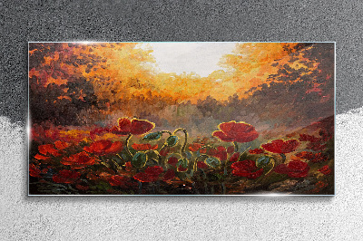 Painting flowers Glass Wall Art