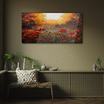 Golden poppies in the morning light Glass Wall Art