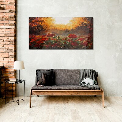 Golden poppies in the morning light Glass Wall Art
