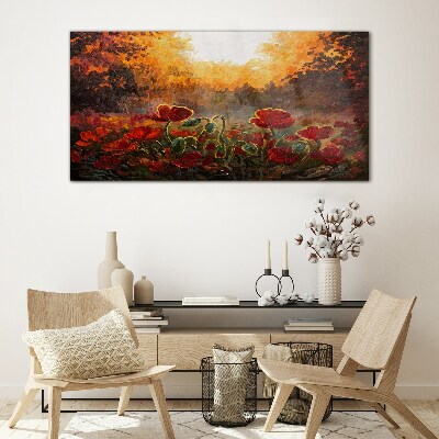 Golden poppies in the morning light Glass Wall Art