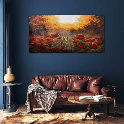 Golden poppies in the morning light Glass Wall Art