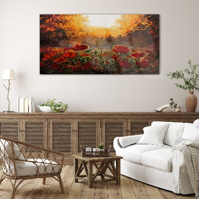 Golden poppies in the morning light Glass Wall Art