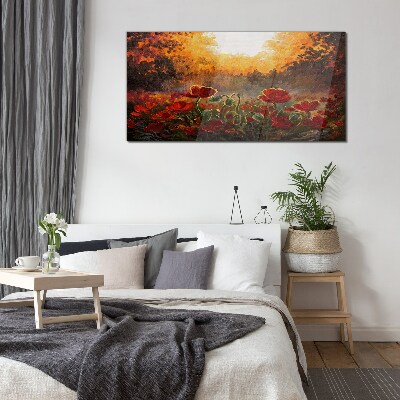 Golden poppies in the morning light Glass Wall Art