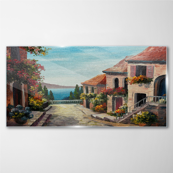 A charming seaside street Glass Wall Art