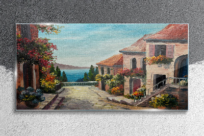 A charming seaside street Glass Wall Art