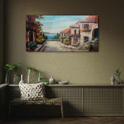 A charming seaside street Glass Wall Art