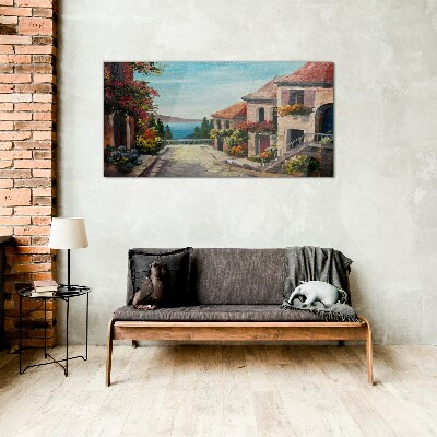 A charming seaside street Glass Wall Art