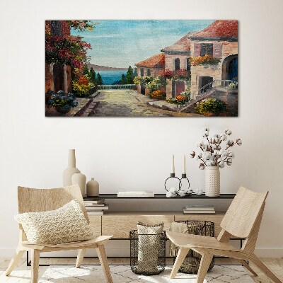 A charming seaside street Glass Wall Art