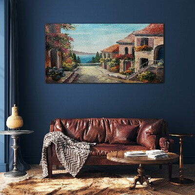 A charming seaside street Glass Wall Art