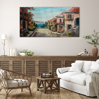 A charming seaside street Glass Wall Art