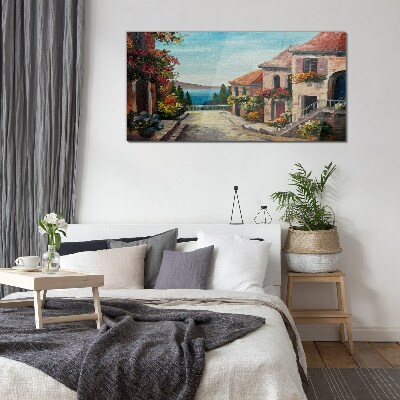 A charming seaside street Glass Wall Art
