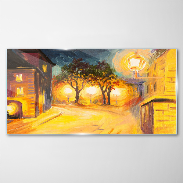 Golden evening in the city Glass Wall Art