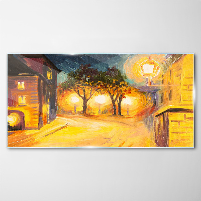 Golden evening in the city Glass Wall Art