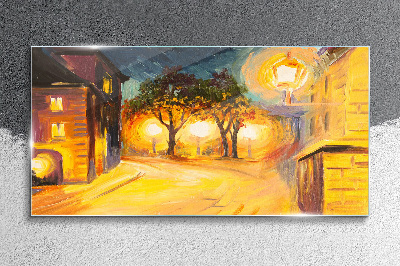 Golden evening in the city Glass Wall Art