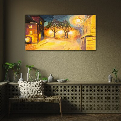 Golden evening in the city Glass Wall Art