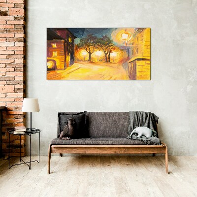 Golden evening in the city Glass Wall Art
