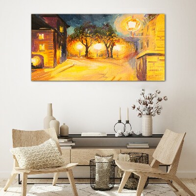 Golden evening in the city Glass Wall Art