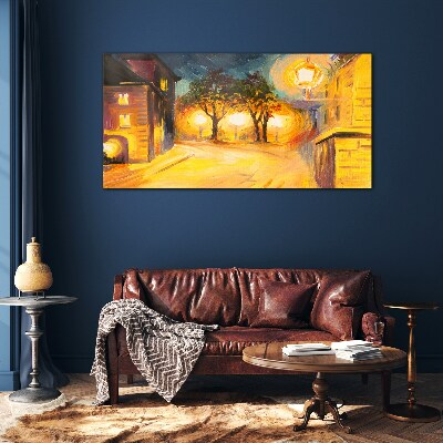 Golden evening in the city Glass Wall Art