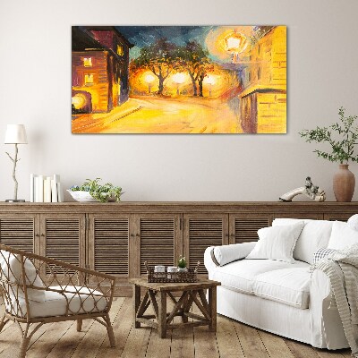 Golden evening in the city Glass Wall Art