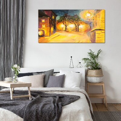 Golden evening in the city Glass Wall Art